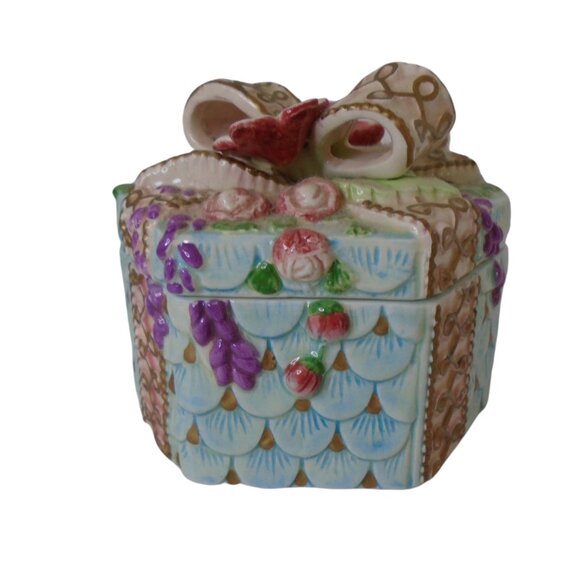 Vintage Fitz And Floyds Hexagonal Keepsake Trinket Box Ceramic Gift Box Floral - Picture 3 of 11